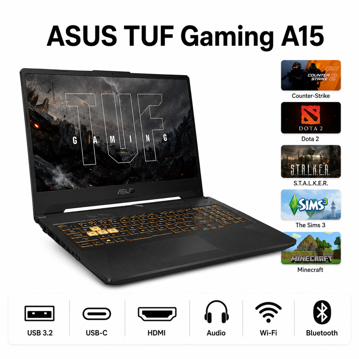 ASUS TUF Gaming A15 R5 16GB 512GB SSD RTX2050 Windows 11 FHD