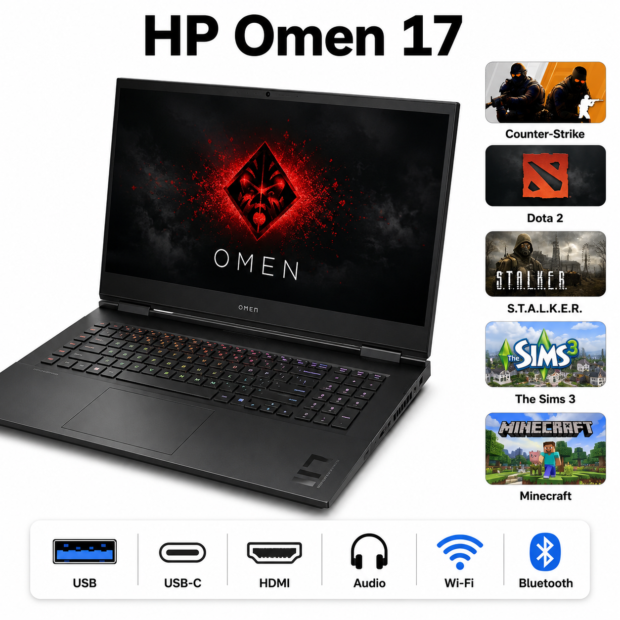 HP Omen 17 i7-9750H 12GB RAM 512GB SSD GTX1660Ti 17,3 FHD Windows 11,wydajny laptop